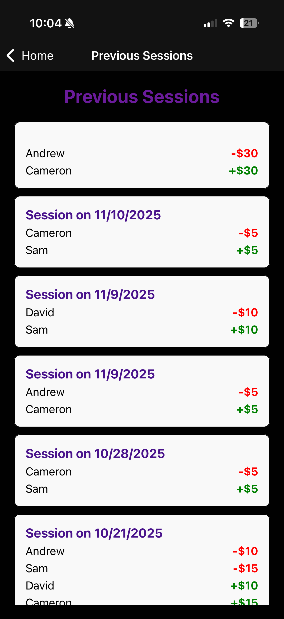 Session Log