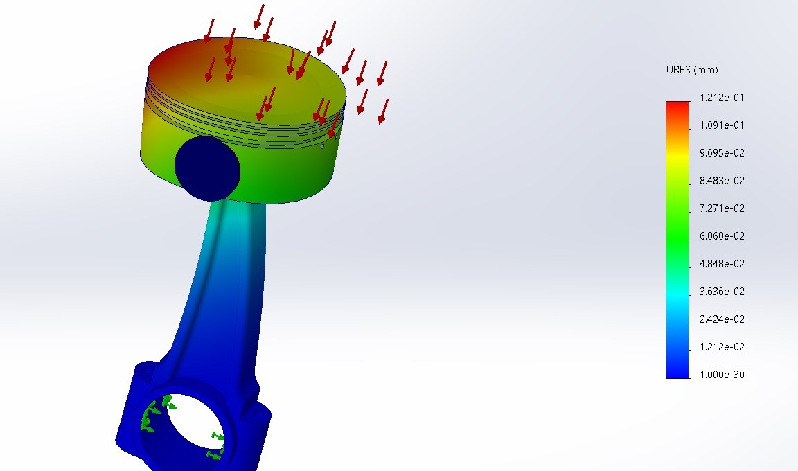 SolidWorks displacement simulation of a piston and connecting rod